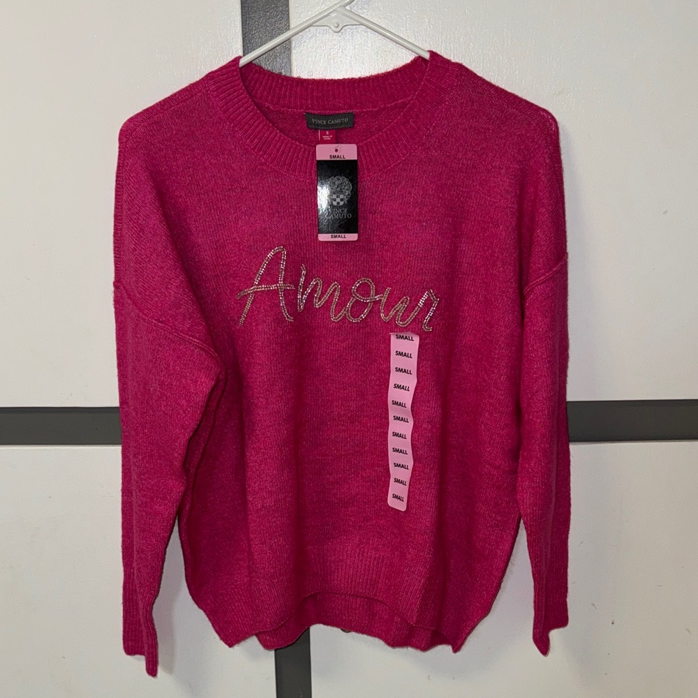 Vine & Love fuchsia Amour Embroidered Crewneck Sweater